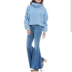 Free People Cowl Neck Fleece • Knit Cuffs • Size XS • EUC • 100% Polyester